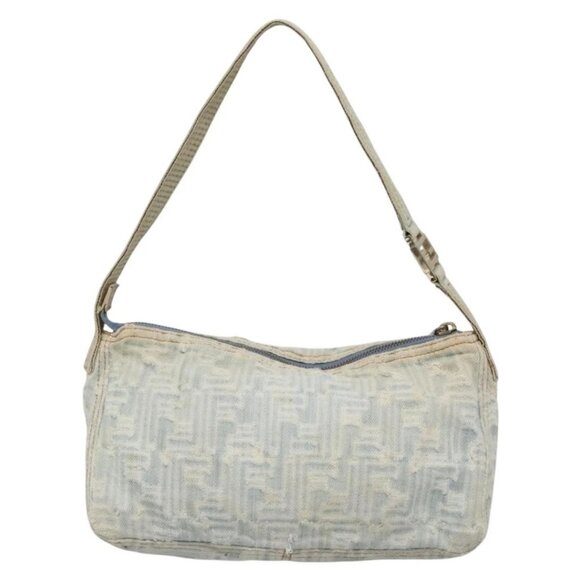FENDI Zucca Canvas Shoulder Bag Denim Light Blue Gold Auth 140817 - Picture 3 of 16